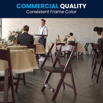 Red Mahogany Resin Folding Chair with Black Vinyl Seat - 4 Pack