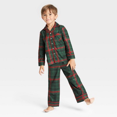 Toddler Tartan Plaid 2pc Pajama Set Dark Green/Red - Hearth & Hand™ with Magnolia 12M