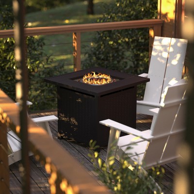 Olympia Black 28" Square Gas Fire Pit Table with Lava Rocks