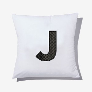 Personalization Mall Black Quilted Velour Initial Embroidered Applique Throw Pillow - 1 of 1