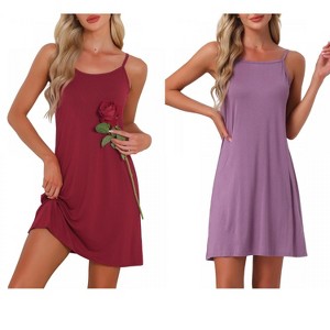 INSPIRE CHIC Women's 2 Pcs Modal Soft Spaghetti-Strap Dress Crewneck Sleepwear - 1 of 4