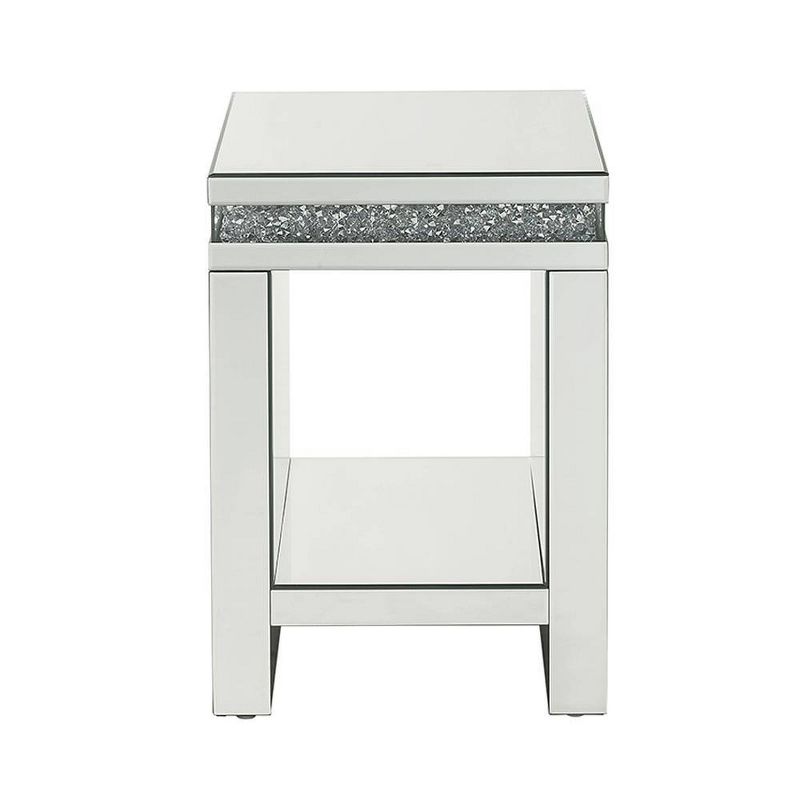 16&#34; Noralie Tempered Glass Mirrored Accent Table Faux Diamonds - Acme Furniture, 6 of 9