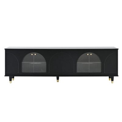 YOOCOZZ Stylish Style TV Stand for TVs Up to 78'' with Adjustable Shelves, Gold Handles and Arch Fluted Glass Doors