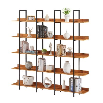 TiramisuBest 5-Tier White Industrial Bookshelf with Metal Frame, Open Storage Bookcase for Living Room, Bedroom, Home Office, Modern Shelving Unit