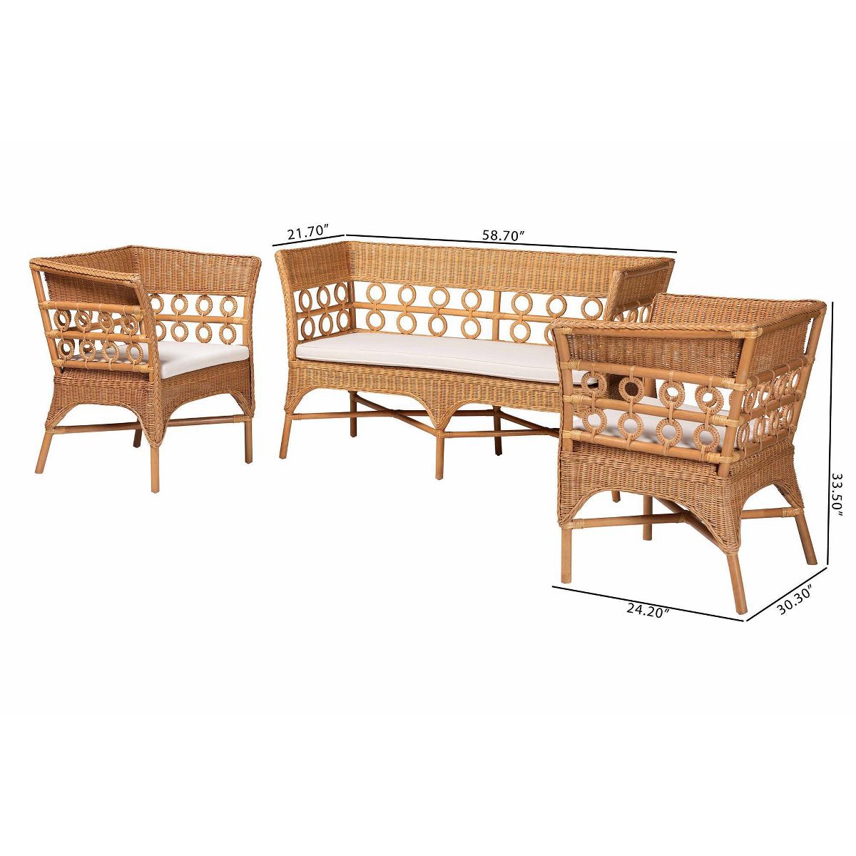 bali & pari Oxford Bohemian Rattan 3  Piece Living Room Chair Set Light Honey - thumbnail 6
