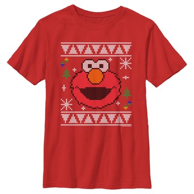 Boy's Sesame Street Elmo Face Ugly Christmas Sweater Print T-shirt : Target