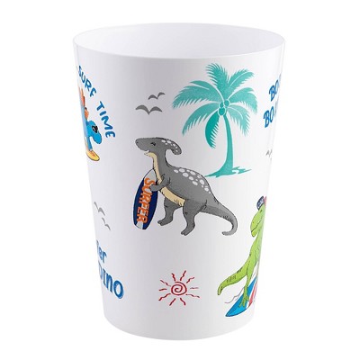 White Plastic Surfin' Dino Kids' Wastebasket