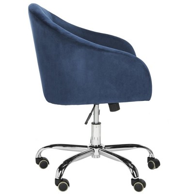 Transitional Navy Velvet Swivel Arm Chair with Chrome Legs