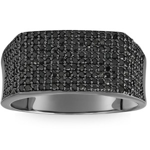 Pompeii3 1Ct Black Diamond Men's Black Gold Pave Wedding Ring - 1 of 4