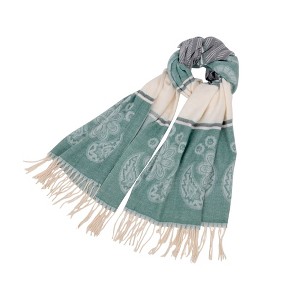 Anna-Kaci Women's Scarf with Jacquard Geometric and Paisley Pattern Fringe Design 78.5×27.5 Inches - 1 of 4