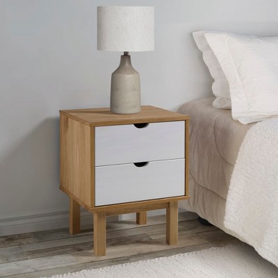 vidaXL Bedside Cabinet OTTA Brown&White 17.7 in.x15.4 in.x22.4 in. Solid Wood Pine