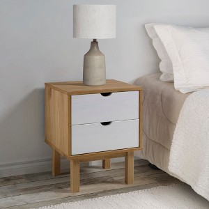 vidaXL Bedside Cabinet OTTA Brown&White 17.7 in.x15.4 in.x22.4 in. Solid Wood Pine - 1 of 4