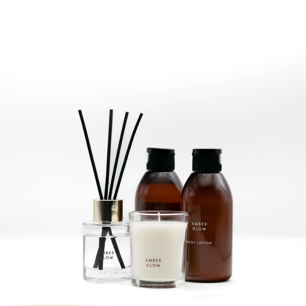 Landon Tyler Body Care Gift Set with Amber Glow Candle,Diffuser, Body Wash, and Lotion