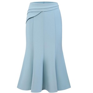 INSPIRE CHIC Women's Mermaid High Waisted Pleated Fishtails Midi Skirt - 1 of 4