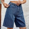 BLUEMING Womens Baggy Jean Shorts Button High Waist Stretchy Loose Trendy Casual Denim Shorts with Pockets - 4 of 4