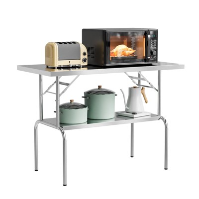 ROVSUN 48 x 24 Inches Folding Stainless Steel Table with Undershelf for Home Kitchen Restaurant Hotel Outdoor