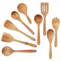 Juvale 9 Piece Wooden Kitchen Utensils Set with Spoon and Spatula for Cooking Accessories