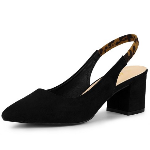 Flared Heel Slingback Pumps - Black