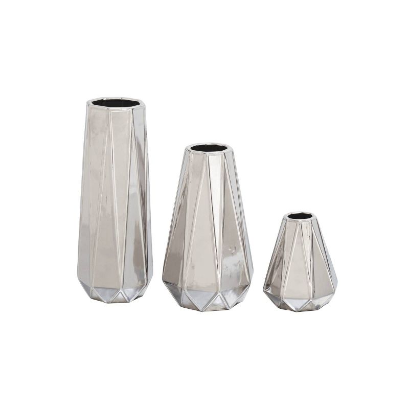 Set of 3 Glam Style Geometric Metallic Electroplated Vases Silver - CosmoLiving by Cosmopolitan, 3 of 18
