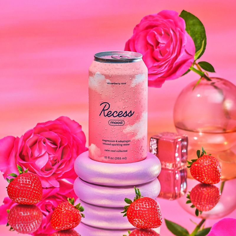 Recess Mood Strawberry Rose Sparkling Water with Magnesium L Threonate - 12 fl oz Can, 3 of 6