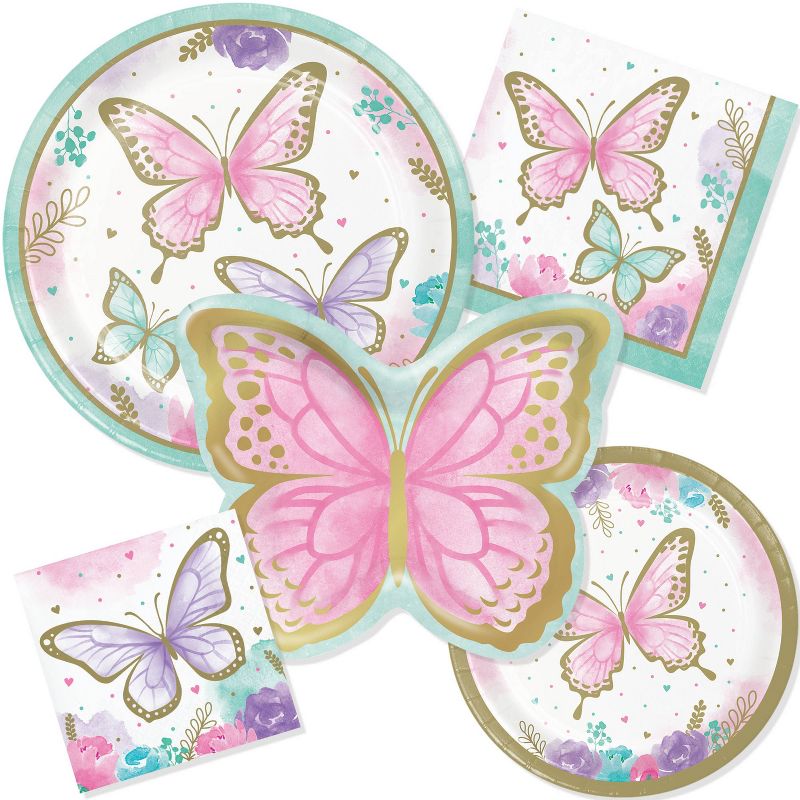 24ct Golden Butterfly Shaped Paper Plates Pink, 4 of 7