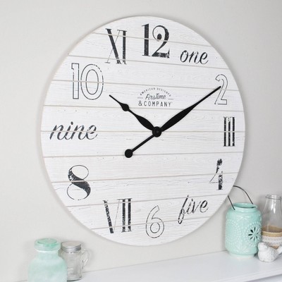 27" Shiplap Chic Farmhouse Wall Clock Aged White - FirsTime & Co.