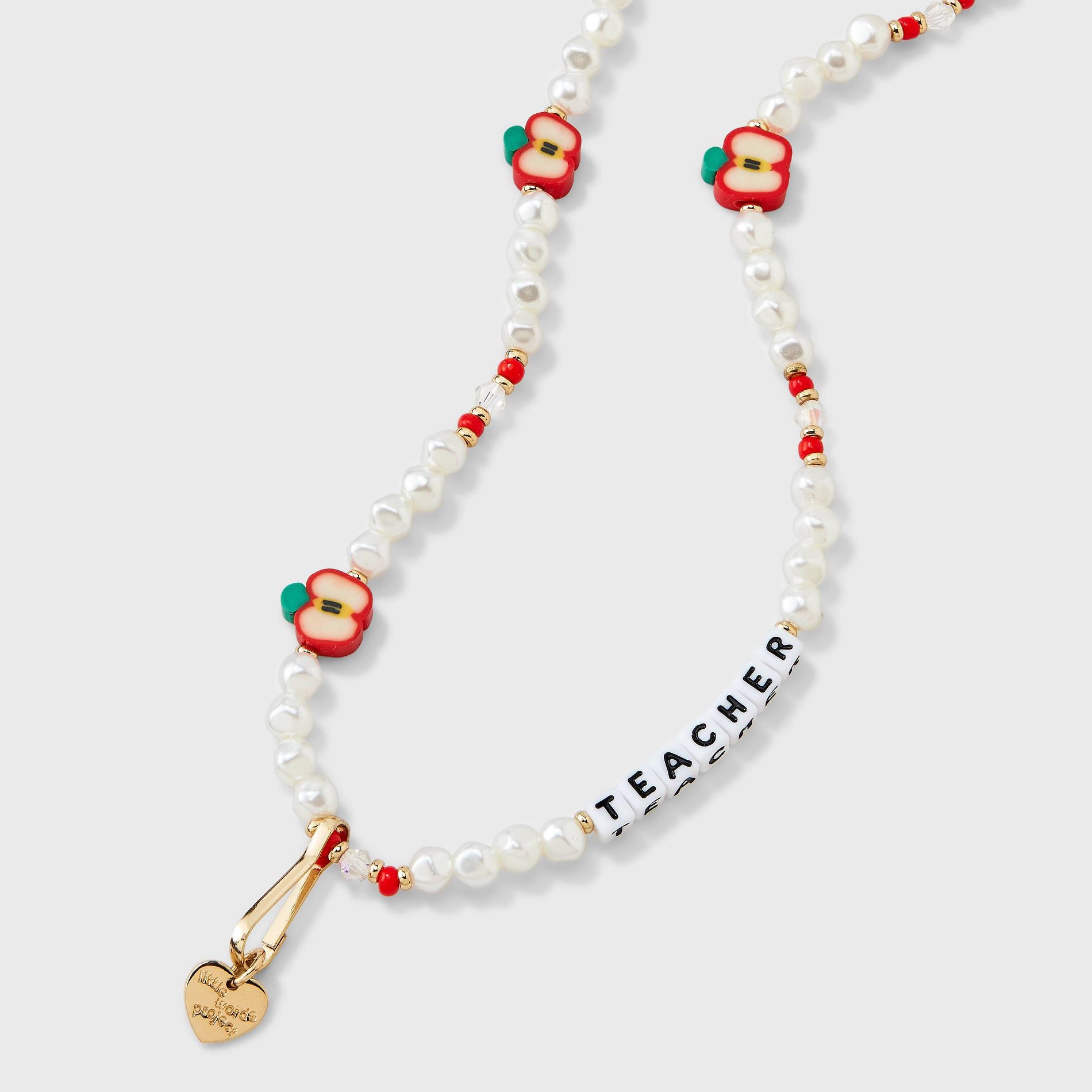 Little Words Project Teacher Beaded Lanyard Bracelet - Red/Gold/White