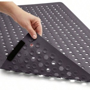 Bath Tub Shower Mat, Machine Washable, 35x16 Inch, Charcoal Opaque, Suction Cups, Drain Holes, Soft on Feet - 1 of 4