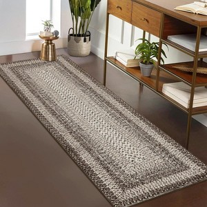 Area Rug Braided Printed Throw, Non-Slip Low Pile Accent Carpet, Foldable Soft Floor Cover for Bedroom or Living Room, Mocha - 1 of 4
