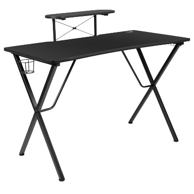 Adjustable Gray Wood Gaming Desk & Chair Set with Cup Holder and Headphone Hook