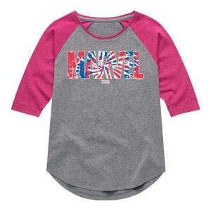 Girls' - Marvel - Tie Dye Shirt Tail Raglan Graphic T-shirt - 1 of 4