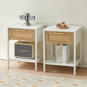 NicBex Set of 1/2,15.74 Inch Rattan Nightstand with Drawer,End Table with Open Shelf and Metal Legs for Bedroom,Living Room - 1 of 4