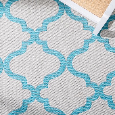 Aqua Geometric Easy-Care Synthetic Outdoor Area Rug 3' x 5'