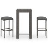 vidaXL 3 Piece Patio Bar Set with Cushions Poly Rattan Gray - 2 of 4