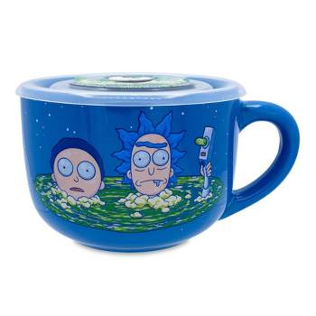 Silver Buffalo Rick and Morty Portal Heads Ceramic Soup Mug With Lid | Holds 24 Ounces