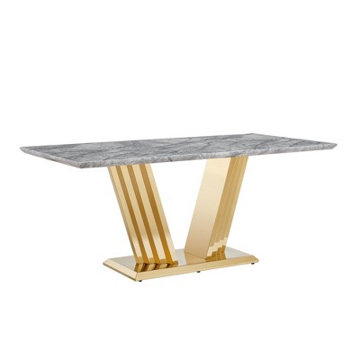 Dolonm 70-inch Modern Faux Marble Dining Table with Stainless Steel Base for 6