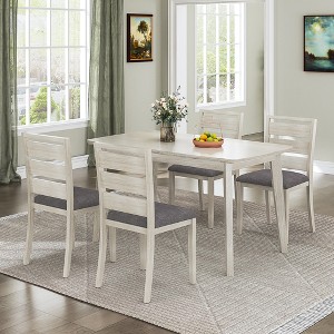 VECELO 5-Piece Farmhouse Style Dining Table Set, Rubber Wood Table and 4 Upholstered Dining Chairs, Gray - 1 of 4