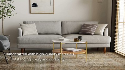 Chloris 90" Mist Grey Fabric Mid-Century Sofa with Wood Legs
