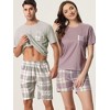 cheibear Men's Sleepwear Short Sleeve T-Shirt with Shorts Plaid Couple Pajama Sets - 2 of 4