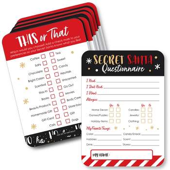 Big Dot of Happiness Secret Santa Fill-In Questionnaire Form - Christmas Gift Exchange Party Cards - Activity Duo Games - Set of 20