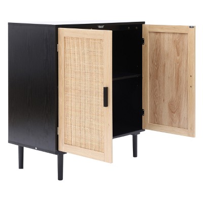 Black and Brown Wood 2-Door Freestanding Storage Cabinet