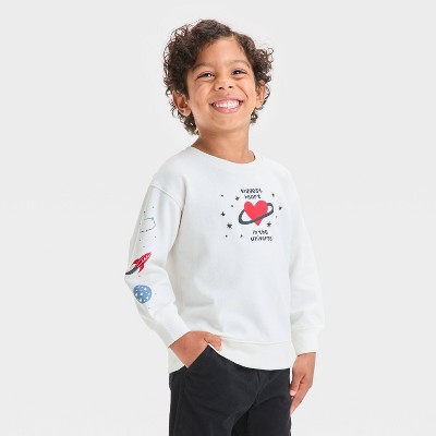 Toddler Boys' Biggest Heart French Terry Crew Neck Pullover Sweatshirt - Cat & Jack™ Cream