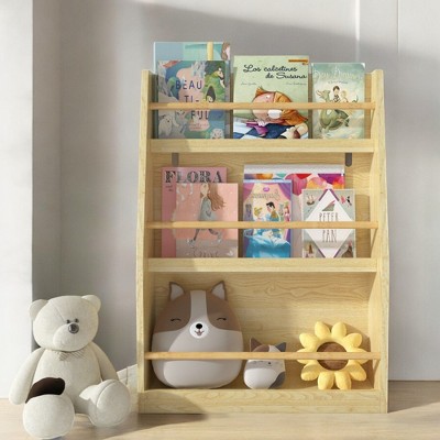 Alilang 22.83 Inch Wooden Tiered Kids Bookshelf with Open Storage and Natural Finish - Natural