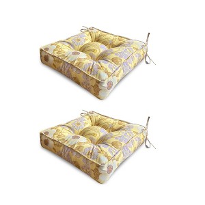 ARTPLAN Outdoor Seat Cushion, Square Thick Tufted Pure Chair Cushion for Patio Wicker Chair with Tie, Set of 2,19"x19"x5" - 1 of 2