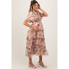 Pinkblush Peach Floral Mesh Smocked Maternity Midi Dress - 3 of 4