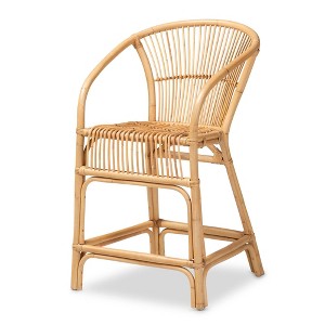 Murai Rattan Counter Height Barstool Natural/Brown - bali & pari: Handcrafted, No Assembly Required, 24.5" Seat - 1 of 4