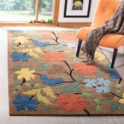 Handmade Tufted Red Floral Wool Rectangular Area Rug