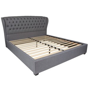 Contemporary Wingback Tufted Upholstered Platform Bed King Light Gray - Riverstone Furniture