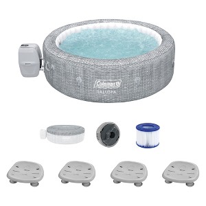 Coleman SaluSpa Sicily AirJet Hot Tub with 180 Soothing Jets with Set of 4 Bestway Underwater Non Slip Pool and Spa Seat with Adjustable Legs, Gray - 1 of 4