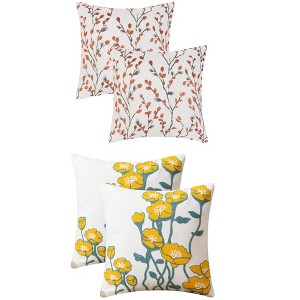 REGALWOVEN 4 Pcs Floral Embroidered Throw Pillow Cases for Sofa, Living Room 18" x 18" - 1 of 4